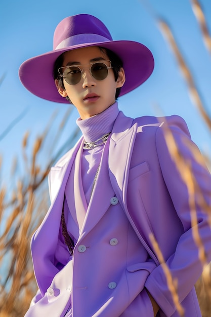 Free Photo portrait of man wearing lavender colored fashion garments for color of the year