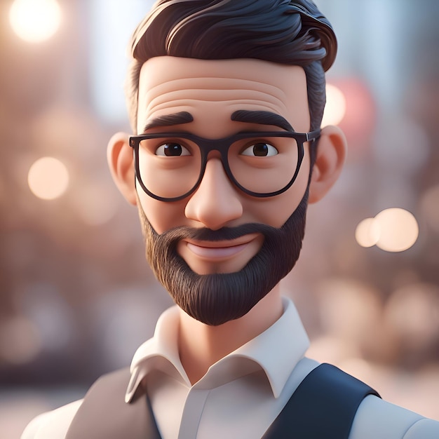 Free photo portrait of a man with a beard and mustache in a white shirt and black glasses 3d rendering