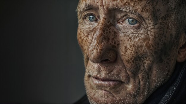 Portrait of man with beauty marks and freckles