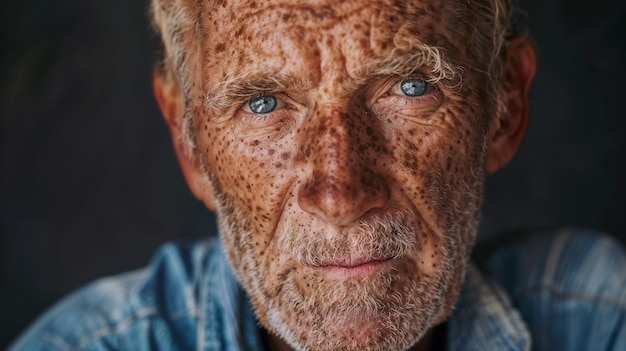 Portrait of man with beauty marks and freckles