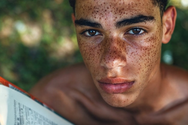 Portrait of man with beauty marks and freckles