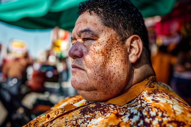 Portrait of man with beauty marks and freckles