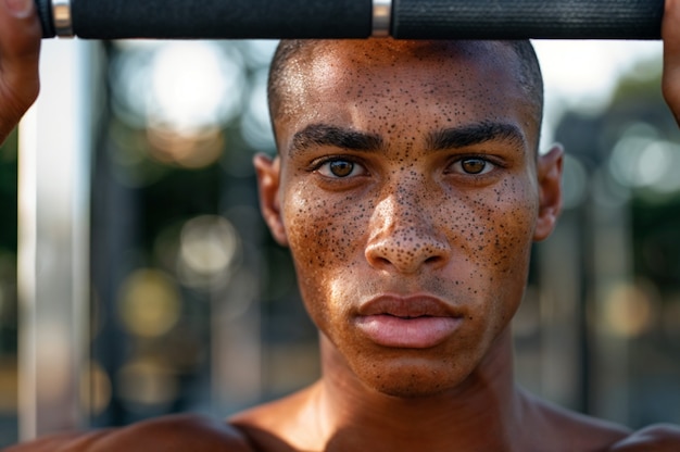 Portrait of man with beauty marks and freckles