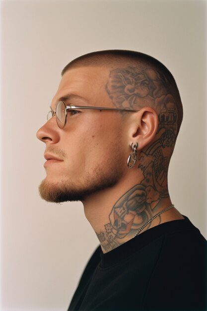 Portrait of man with body tattoos