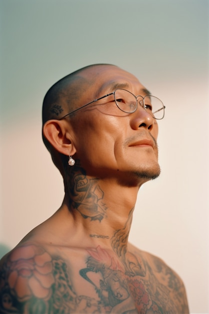 Free photo portrait of man with body tattoos