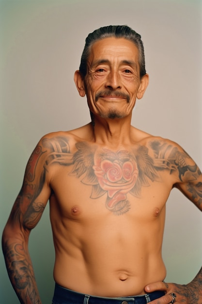 Portrait of man with body tattoos