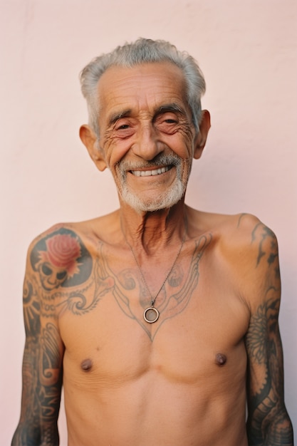 Free photo portrait of man with body tattoos