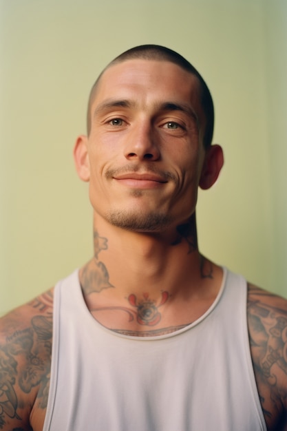 Portrait of man with body tattoos