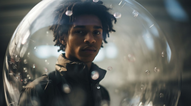 Free photo portrait of man with clear bubble