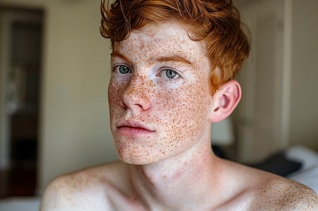 Free Photo portrait of man with freckles and beauty marks