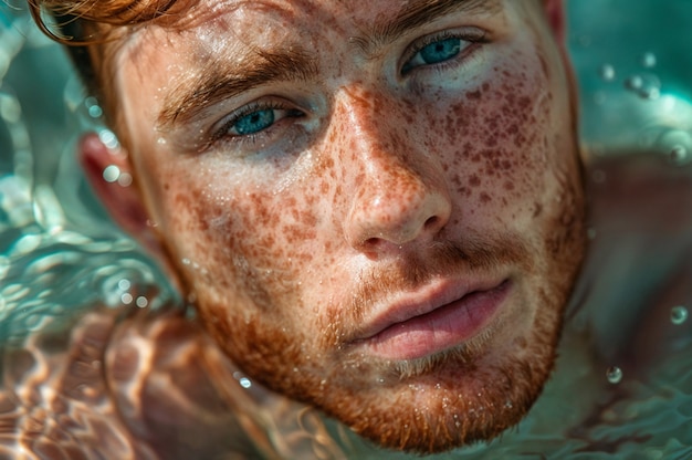 Portrait of man with freckles and beauty marks