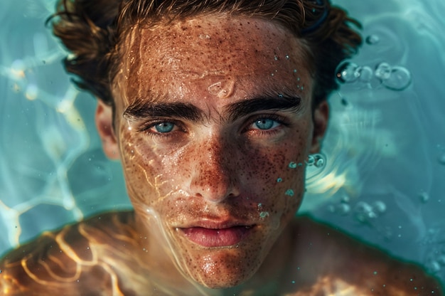 Portrait of man with freckles and beauty marks