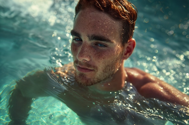 Portrait of man with freckles and beauty marks