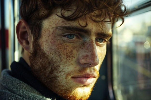 Free photo portrait of man with freckles and beauty marks