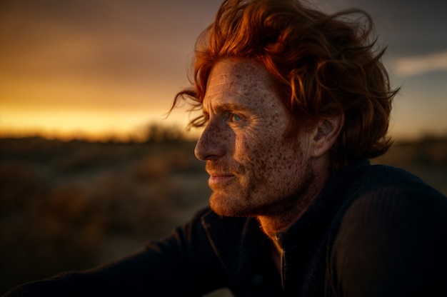 Free Photo portrait of man with freckles and beauty marks