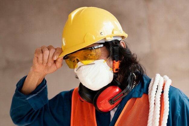 Portrait man with safety equipment