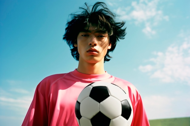 Free photo portrait of man with soccer ball