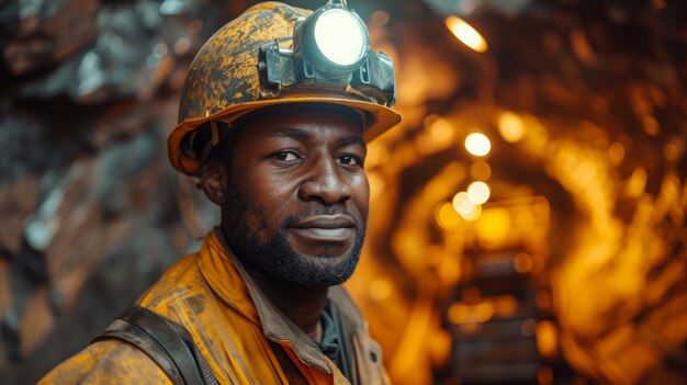 Portrait of man working as miner