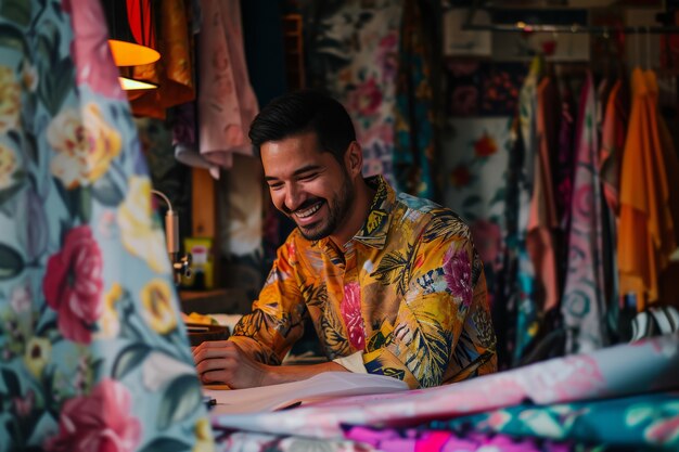 Portrait of man working as tailor