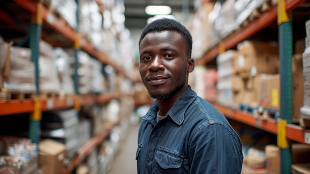 Portrait of man working as warehouse attendant