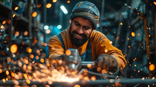 Free photo portrait of man working as welder