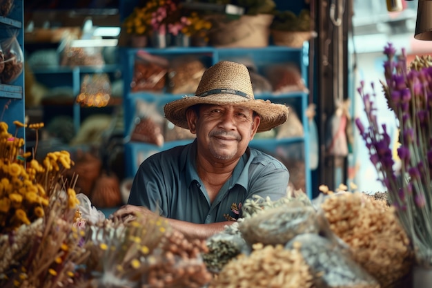 Portrait of man working at a dried flowers shop