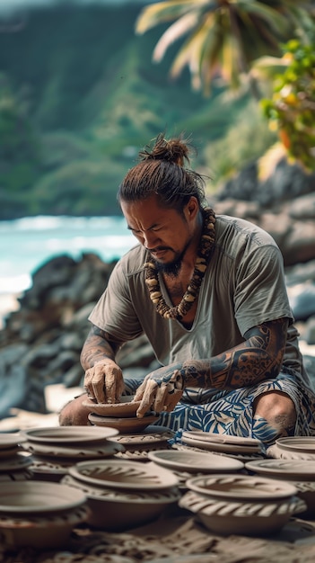 Free photo portrait of man working on pottery stoneware