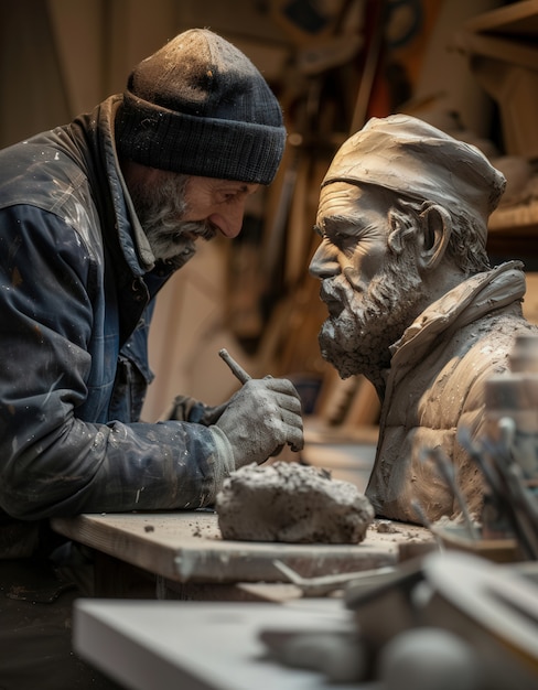 Portrait of man working on pottery stoneware