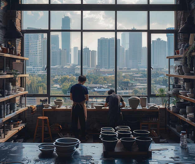 Free photo portrait of man working on pottery stoneware