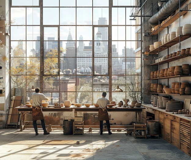 Free photo portrait of man working on pottery stoneware