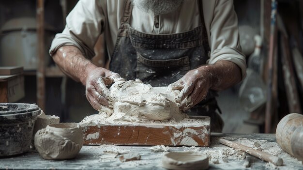 Portrait of man working on pottery stoneware