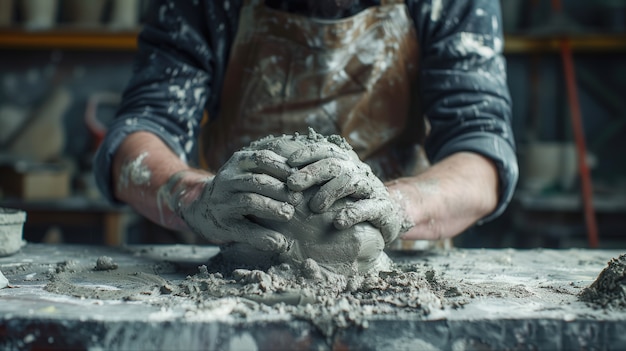 Portrait of man working on pottery stoneware