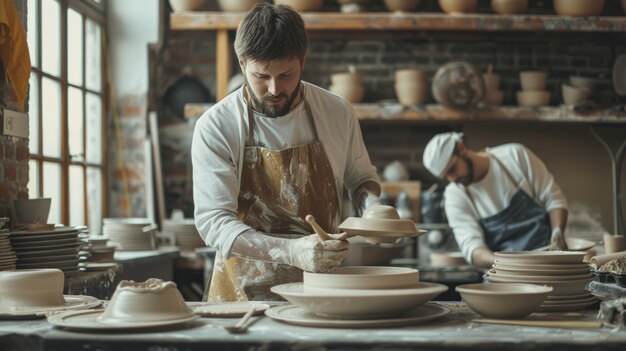 Portrait of man working on pottery stoneware