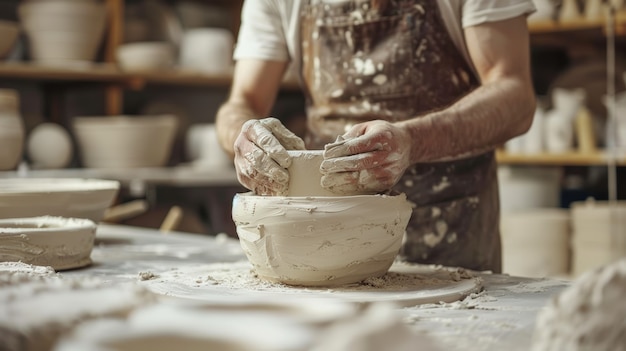 Portrait of man working on pottery stoneware