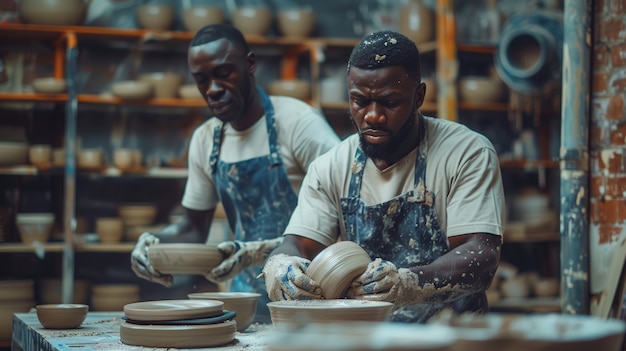 Portrait of man working on pottery stoneware