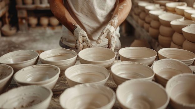 Portrait of man working on pottery stoneware