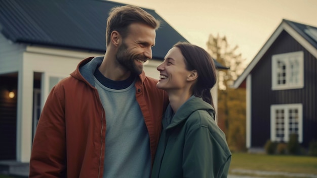 Portrait of millennial couple living in the country side after moving  from the city