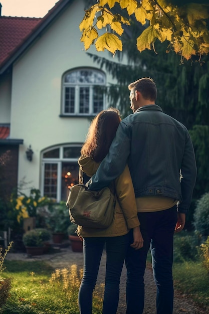 Portrait of millennial couple living in the country side after moving  from the city