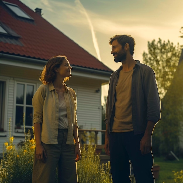 Portrait of millennial couple living in the country side after moving  from the city