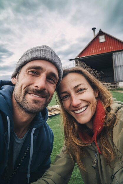 Portrait of millennial couple living in the country side after moving  from the city