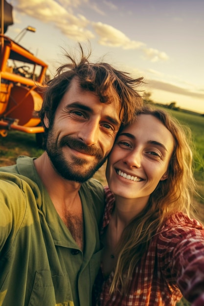 Portrait of millennial couple living in the country side after moving  from the city