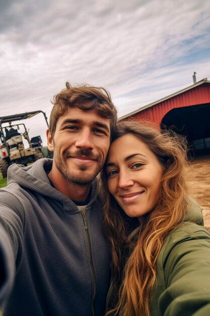 Portrait of millennial couple living in the country side after moving  from the city