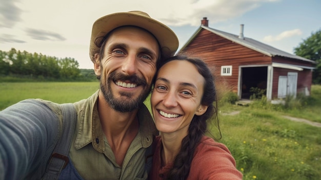 Portrait of millennial couple living in the country side after moving  from the city