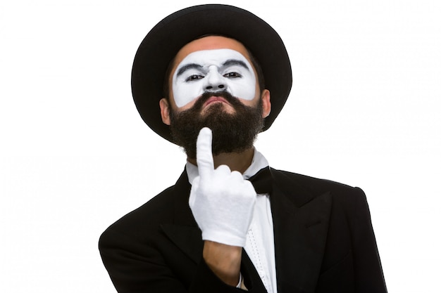 Portrait of mime with pointing finger