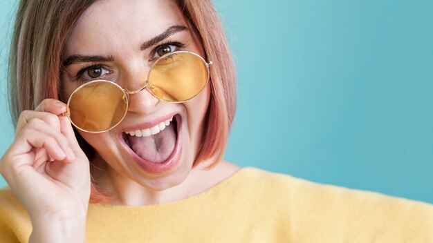 Portrait of model with tongue out