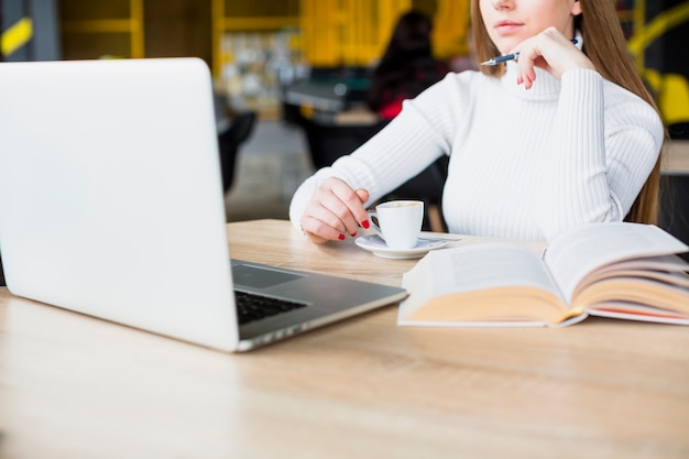 Free photo portrait of modern woman working with laptop