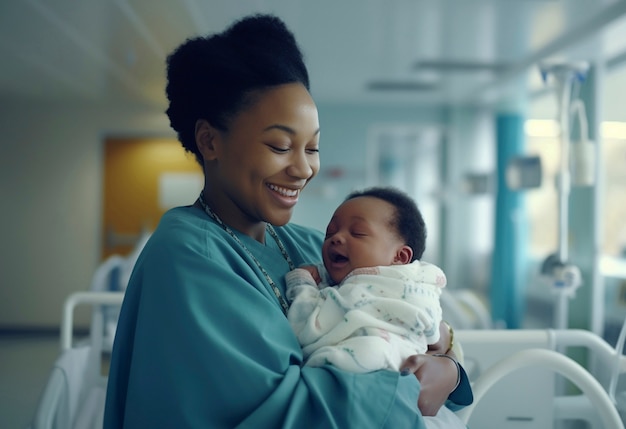 Portrait of mother with newborn baby