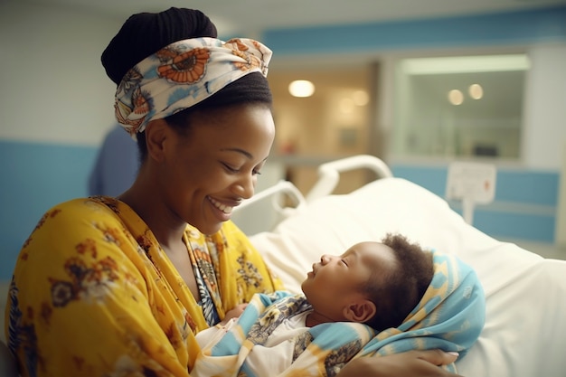 Portrait of mother with newborn baby