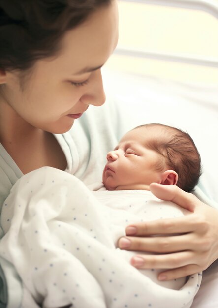 Portrait of mother with newborn baby