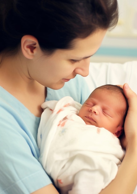 Portrait of mother with newborn baby